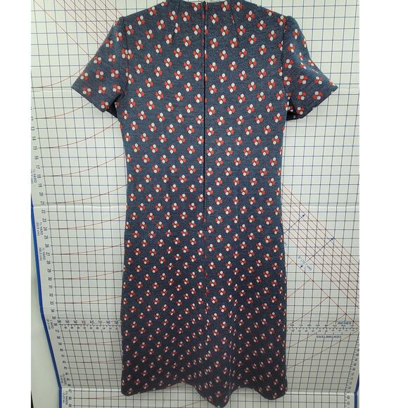 Vintage‎ 70s Geometric Blue Red Print Shift Dress Knit Retro Mod Short Sleeve - Picture 3 of 11